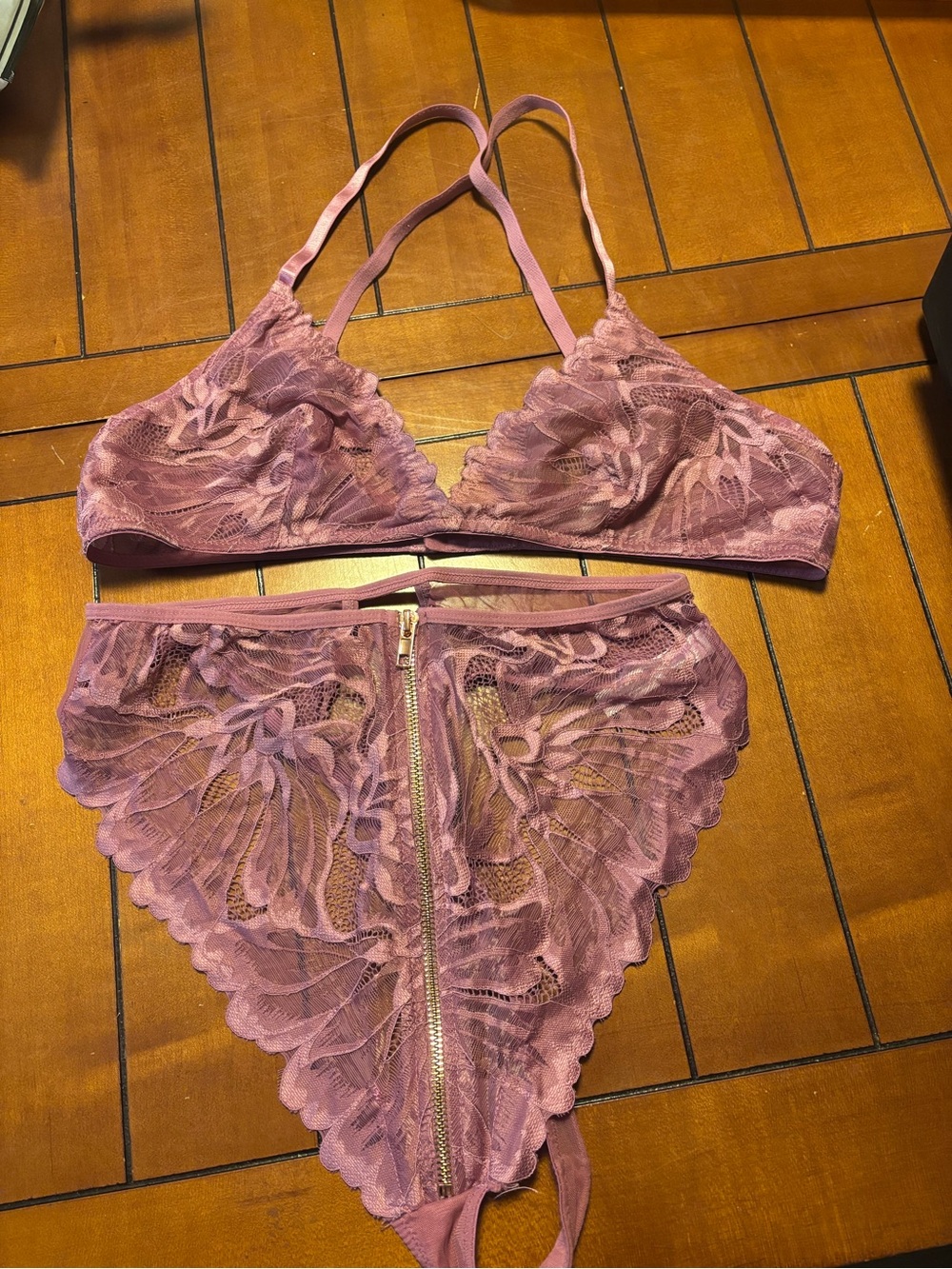 Lace Bralette & High-Waist Thong Set - Dusty Rose, Never worn, see pics